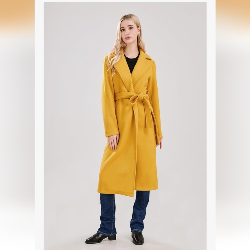 Womens Long Wool Pea Coats Notched Collar Open Front Woolen Blend NWT